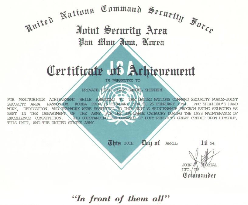 achievement certificate jsa