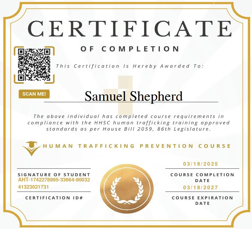 human trafficking prevention course hhsc