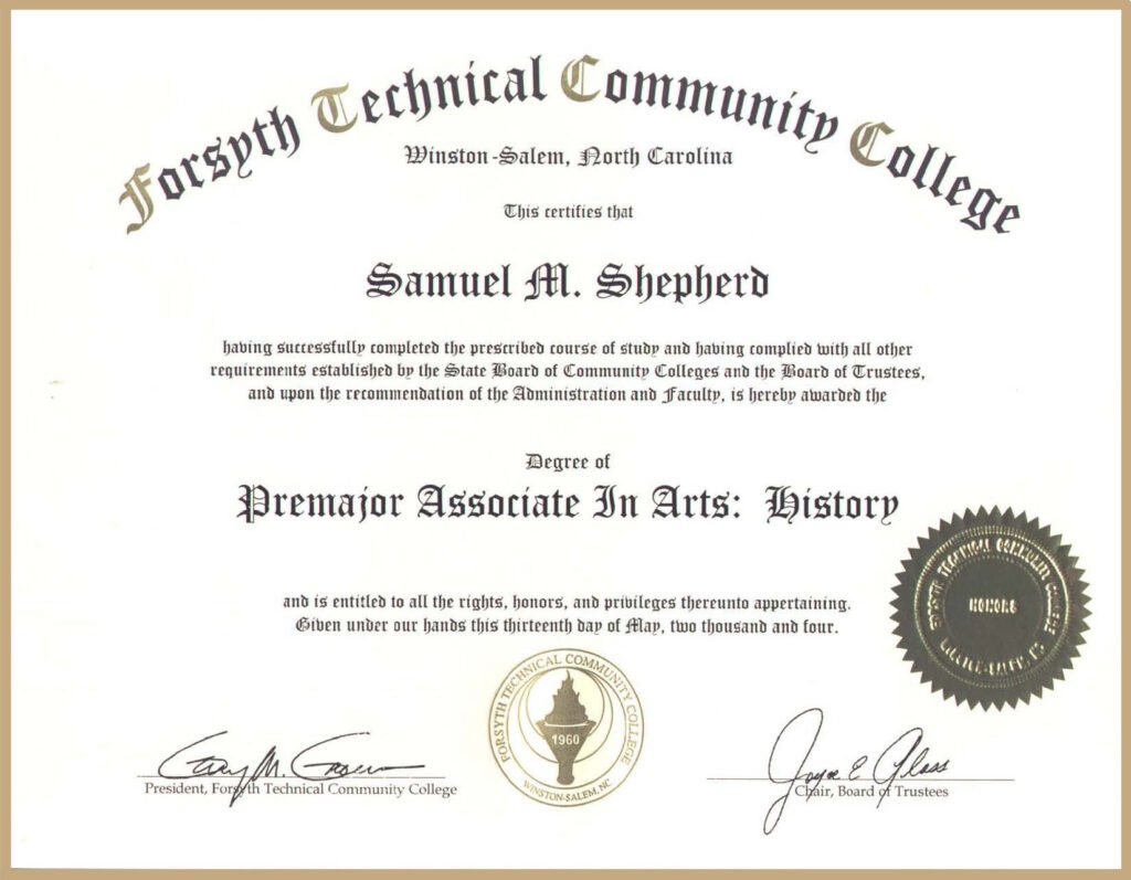 ftcc history dgree gold